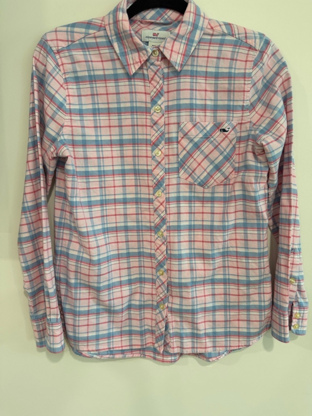 Women’s Vineyard Vines Pink and Light Blue Plaid Button-Down Shirt